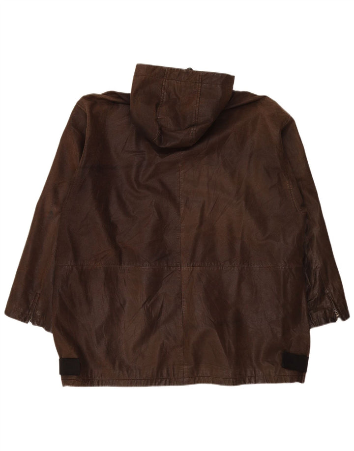Conbipel Mens Hooded Loose Fit Leather Jacket IT 52 Large Brown