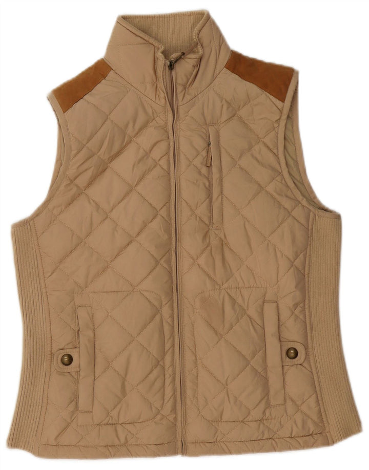 RALPH LAUREN Womens Quilted Gilet UK 14 Medium Beige Colourblock Polyester