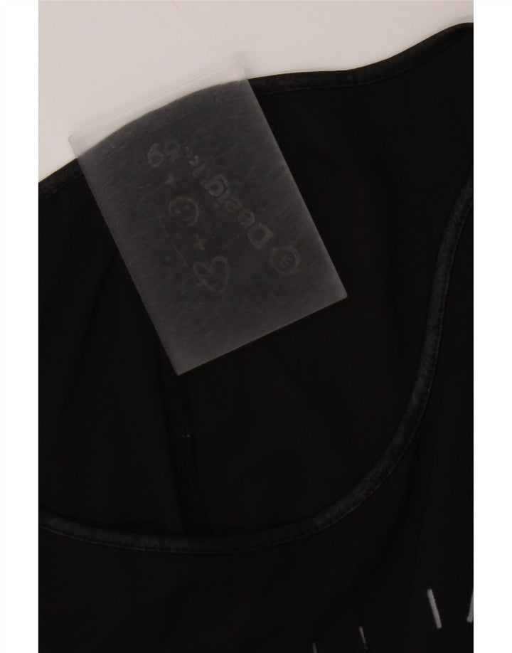 DESIGUAL Womens Graphic Blouse Top UK 14 Medium Black