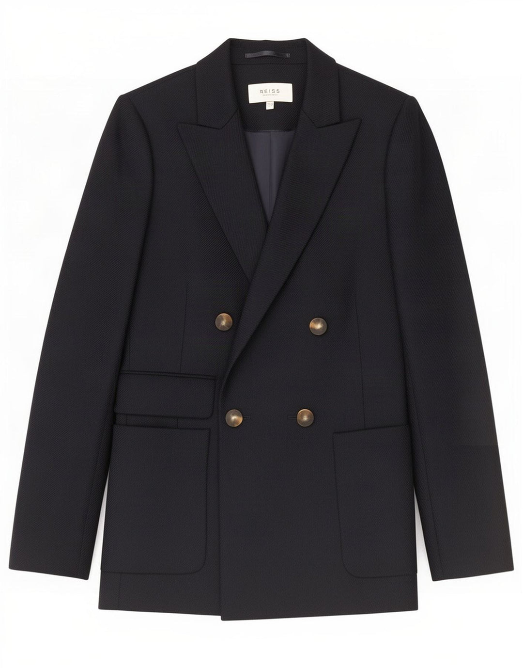 Reiss Womens Double Breasted Blazer Jacket UK 8 Small Navy Blue Wool
