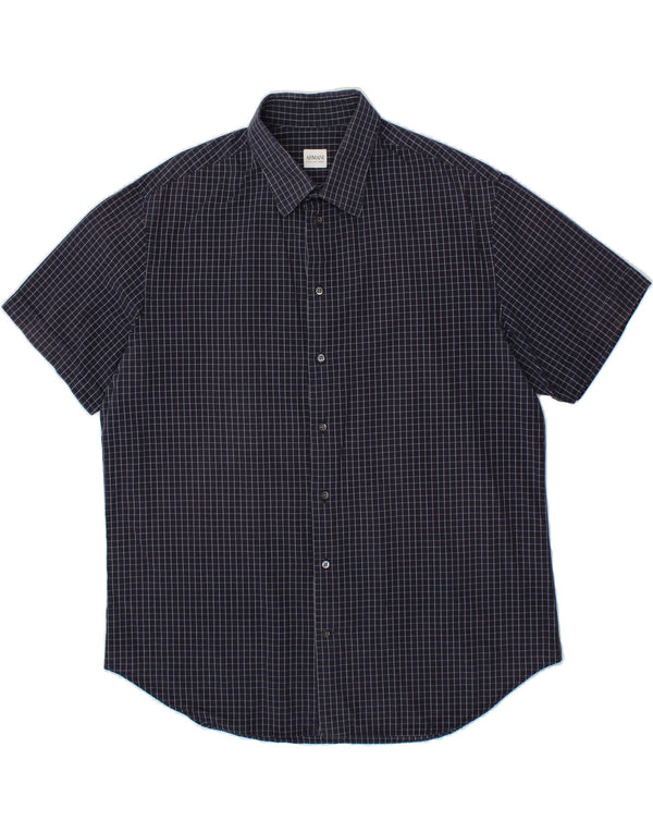 ARMANI COLLEZIONI Mens Short Sleeve Shirt Size 45/18 2XL Navy Blue