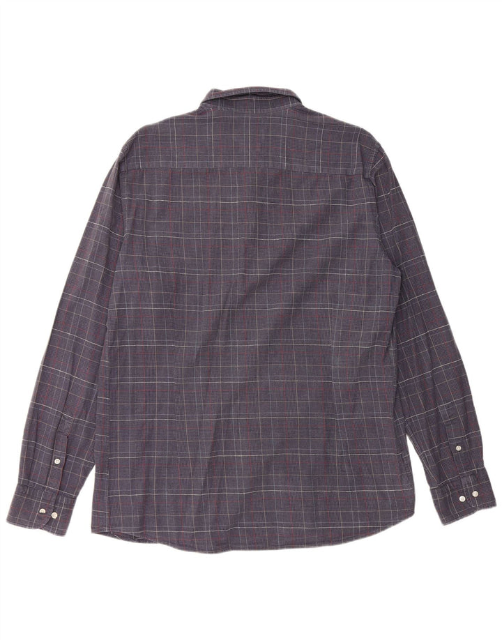 MASSIMO DUTTI Mens Shirt XL Navy Blue Houndstooth Cotton