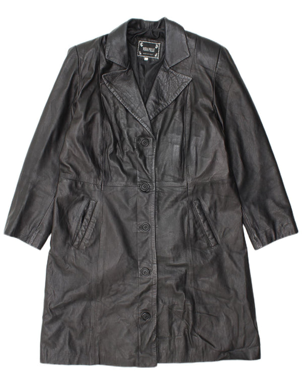 VINTAGE Womens Leather Coat UK 18 XL Black Leather