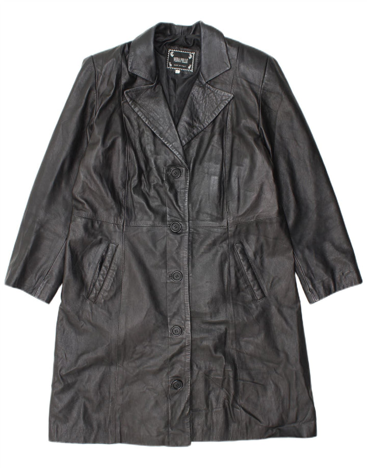 VINTAGE Womens Leather Coat UK 18 XL Black Leather