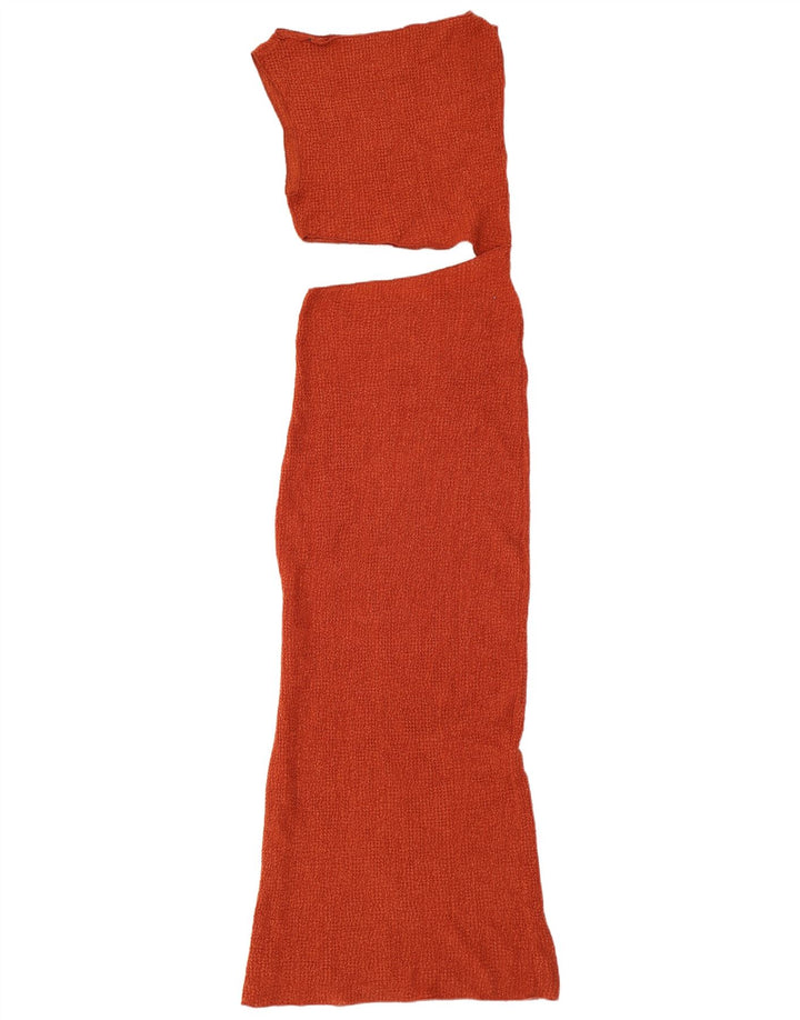 Zara Womens Cut Out Maxi Bodycon Dress Medium Brown Polyester