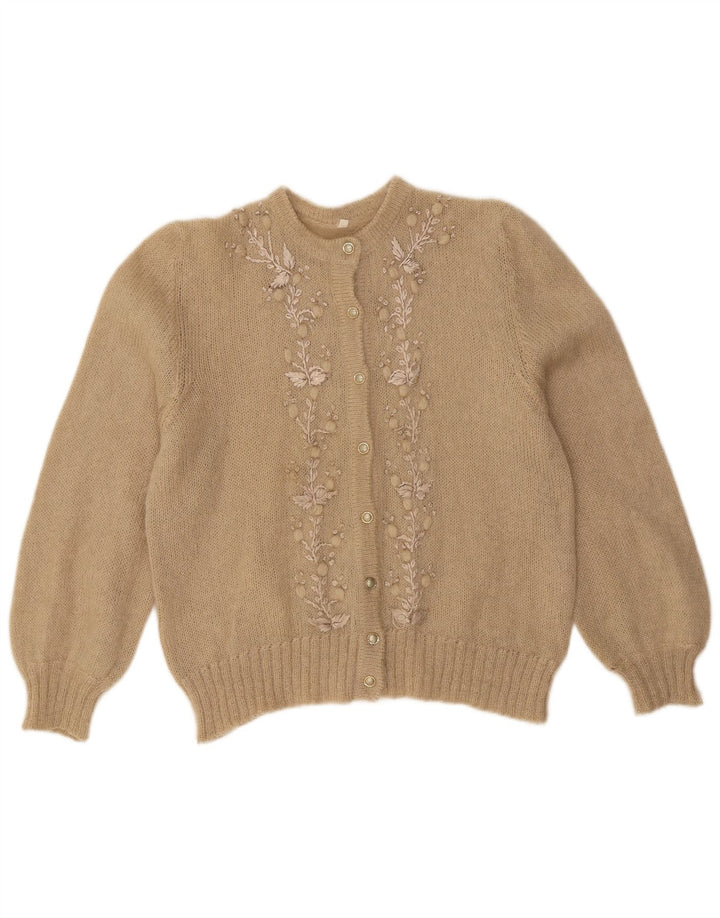 VINTAGE Womens Cardigan Sweater UK 12 Medium Beige Floral