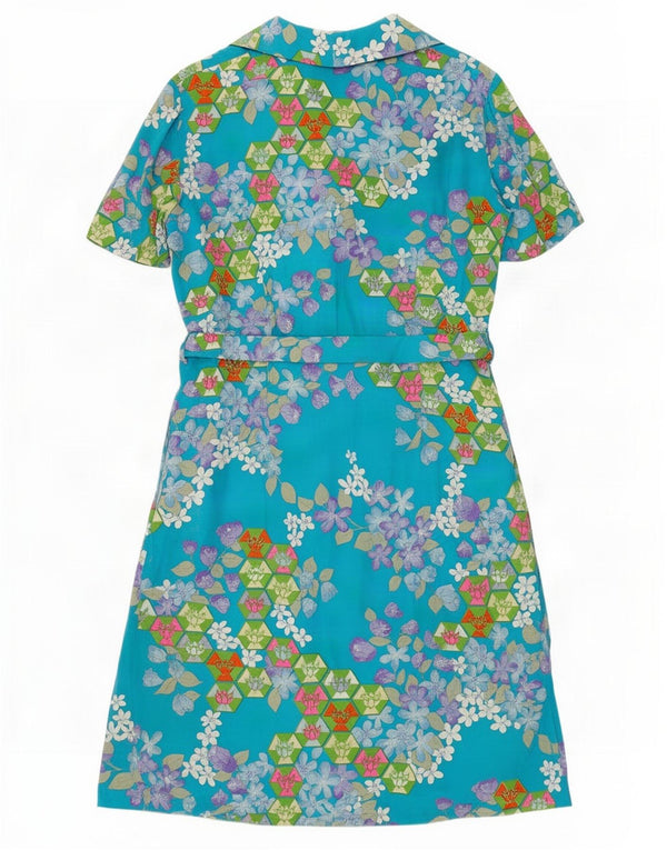 Vintage Womens Short Sleeves Shirt Dress UK 18 Large Blue Floral