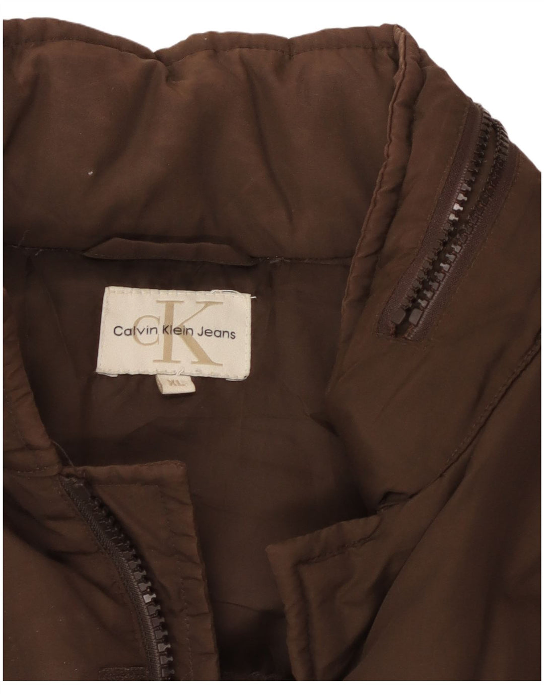 CALVIN KLEIN JEANS Mens Hooded Padded Jacket UK 42 XL Brown Nylon