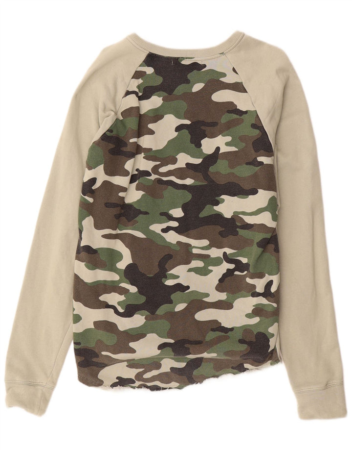 Replay Mens Graphic Sweatshirt Jumper Medium Khaki Camouflage Cotton