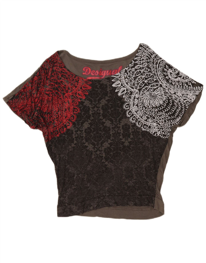Desigual Womens Batwing Blouse Top UK 14 Medium Grey Paisley Viscose