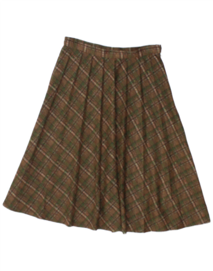 Vintage Womens Pleated Skirt W26 Small Brown Check