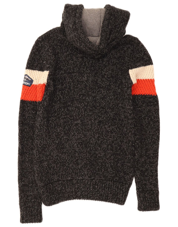 Superdry Mens Hooded Cardigan Sweater Medium Black Colourblock Acrylic