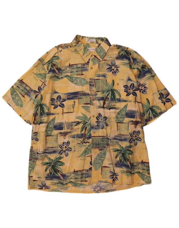 Pierre Cardin Mens Short Sleeve Shirt 2XL Yellow Floral Cotton Hawaiian