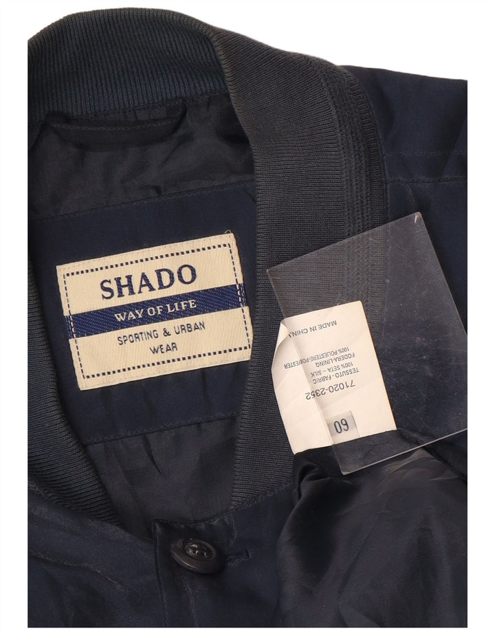 Shado Mens Bomber Jacket IT 60 5XL Navy Blue Silk
