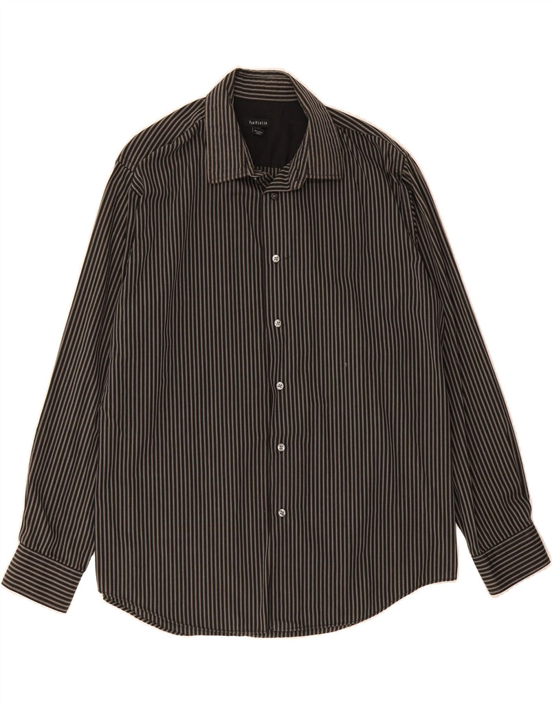 VAN HEUSEN Mens Shirt Size 16 1/2 Large Black Pinstripe Cotton Vintage Van Heusen and Second-Hand Van Heusen from Messina Hembry 