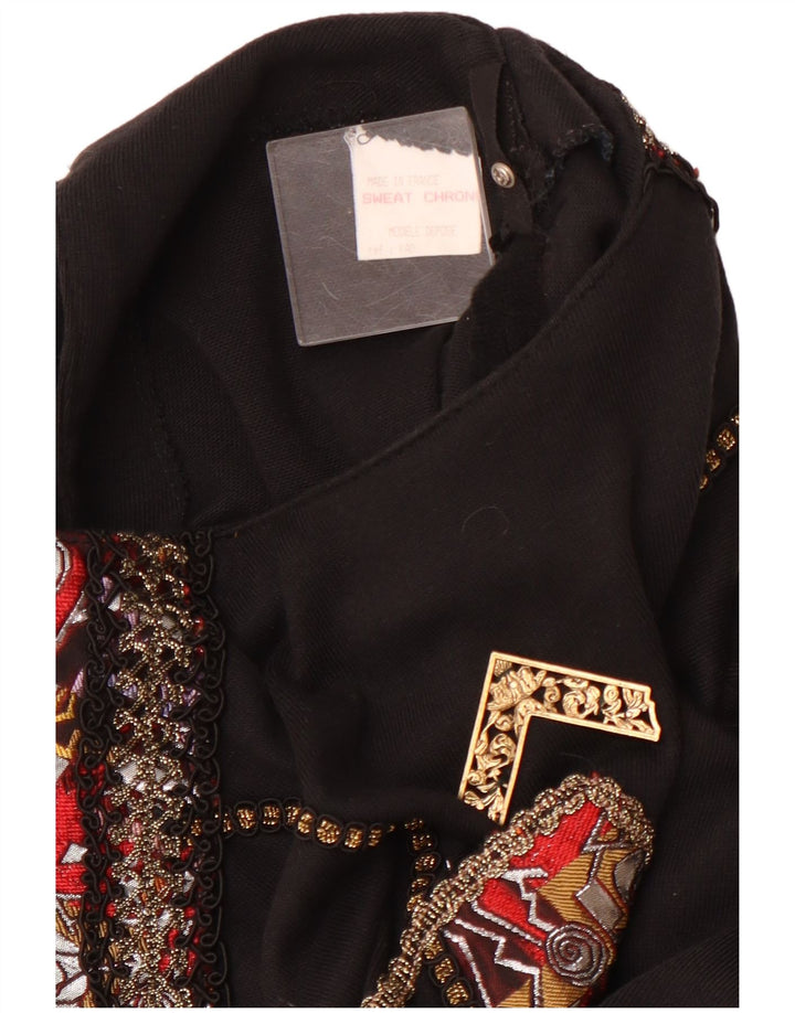 VINTAGE Womens Graphic Long Sleeve Blouse Top UK 12 Medium Black Acrylic