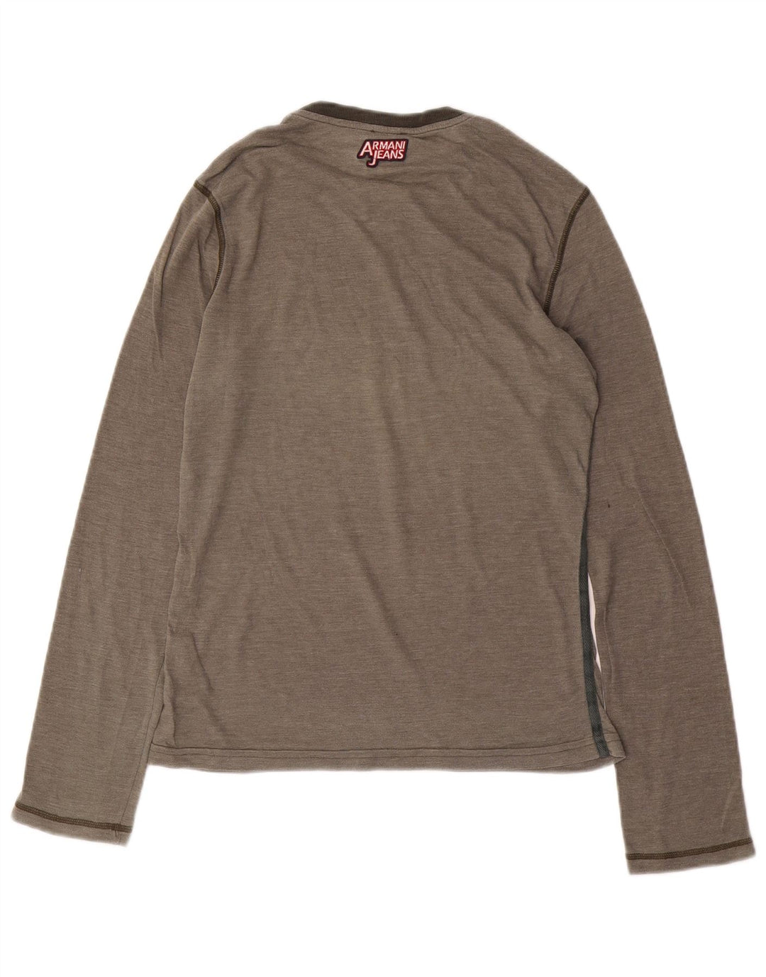 ARMANI JEANS Mens Graphic Top Long Sleeve Small Grey Cotton