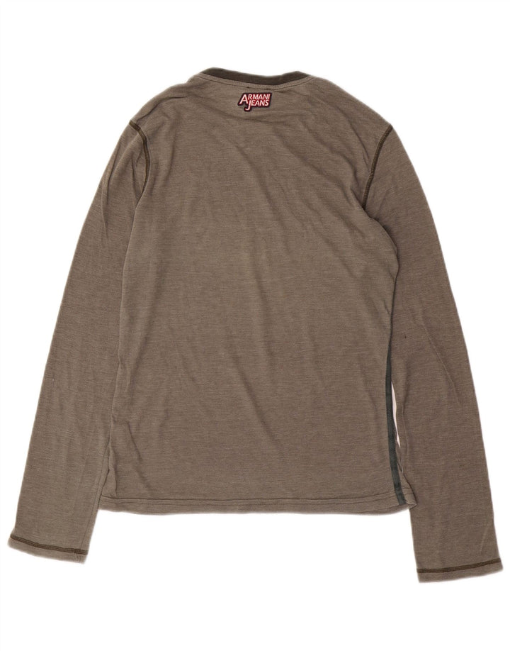 ARMANI JEANS Mens Graphic Top Long Sleeve Small Grey Cotton