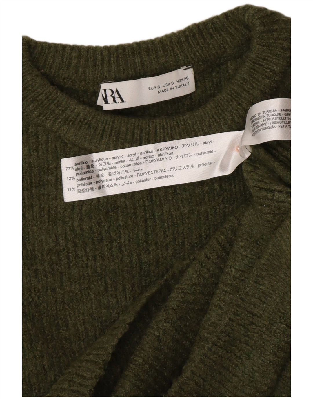 ZARA Womens Crop Crew Neck Jumper Sweater UK 8 Small Green Acrylic