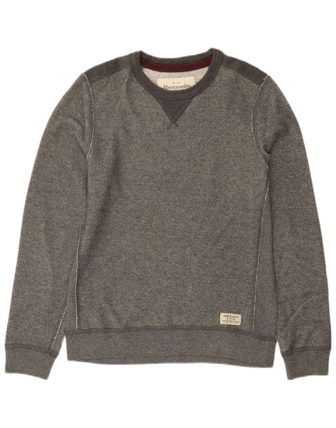 ABERCROMBIE & FITCH Mens Sweatshirt Jumper Medium Grey Colourblock Cotton