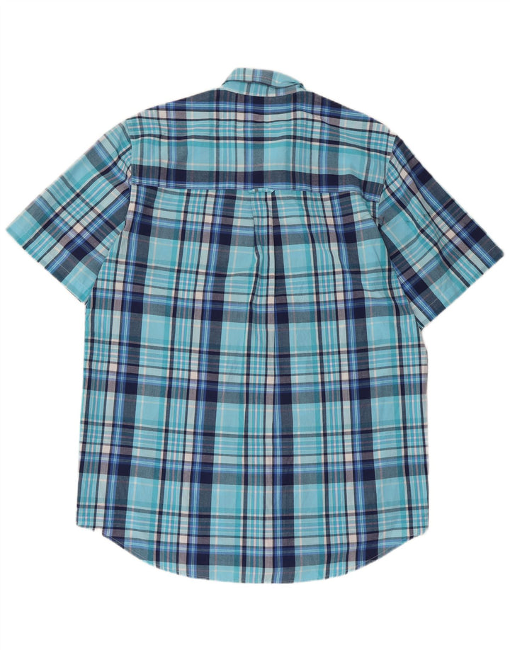 Chaps Mens Easy Care Short Sleeve Shirt Large Blue Check Cotton