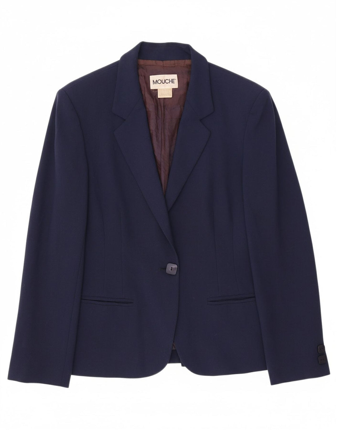 MOUCHE Womens 1 Button Blazer Jacket UK 12 Medium Navy Blue Acetate Vintage Mouche and Second-Hand Mouche from Messina Hembry 