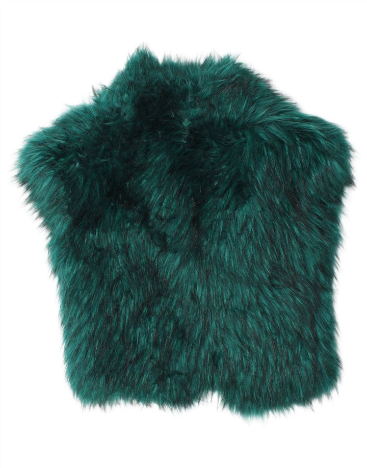 GUESS Womens Faux Fur Loose Fit Gilet UK 10 Small Green Modacryl