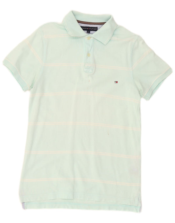 Tommy Hilfiger Mens Slim Fit Polo Shirt Small Blue Striped Cotton