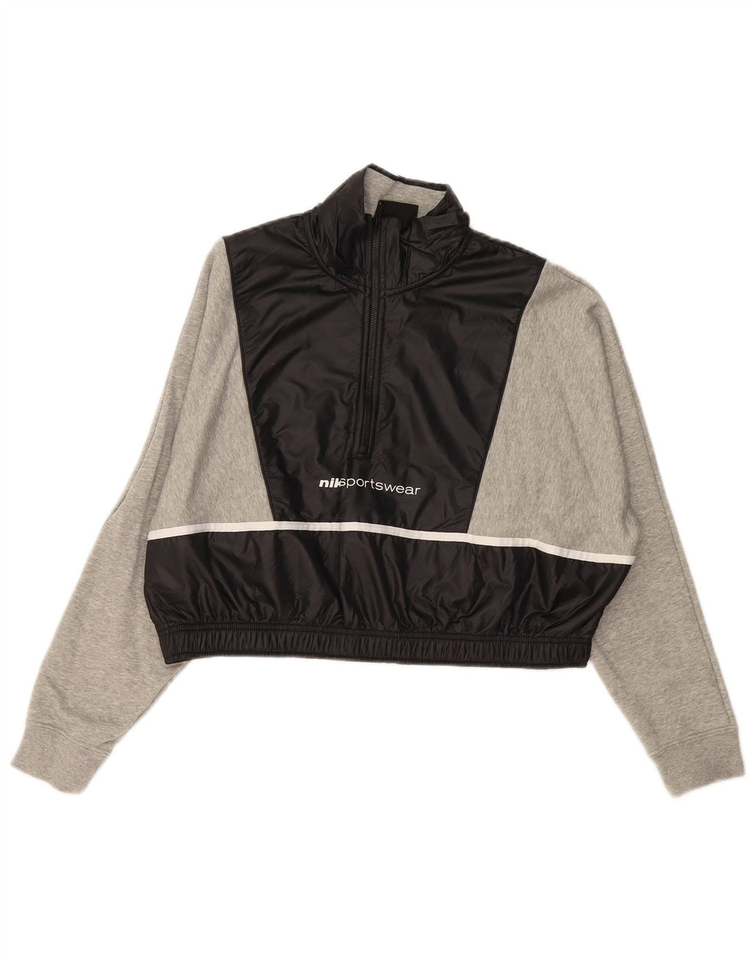 NIKE Womens Oversized Crop Sweatshirt Jumper UK 16 Large Grey Colourblock