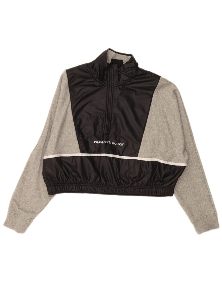 NIKE Womens Oversized Crop Sweatshirt Jumper UK 16 Large Grey Colourblock