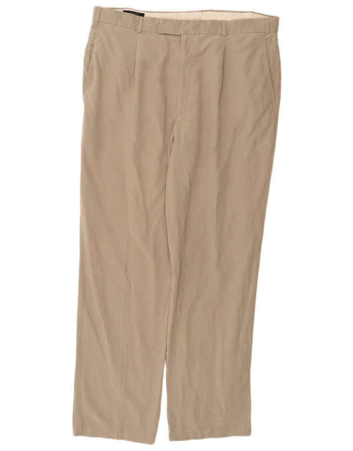 JAEGER Mens Straight Chino Trousers W36 L30 Khaki Lyocell