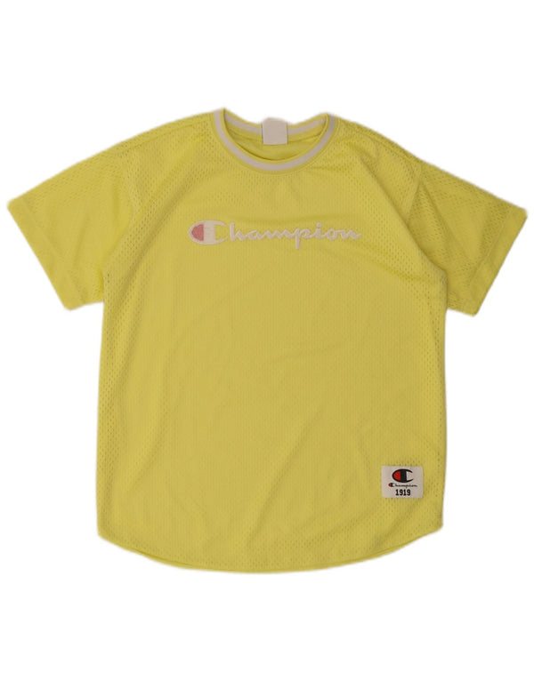 Champion Womens Oversized Graphic T-Shirt Top UK 6 XS Yellow