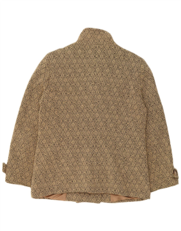 Vintage Womens Pea Coat UK 12 Medium Beige Argyle/Diamond New Wool