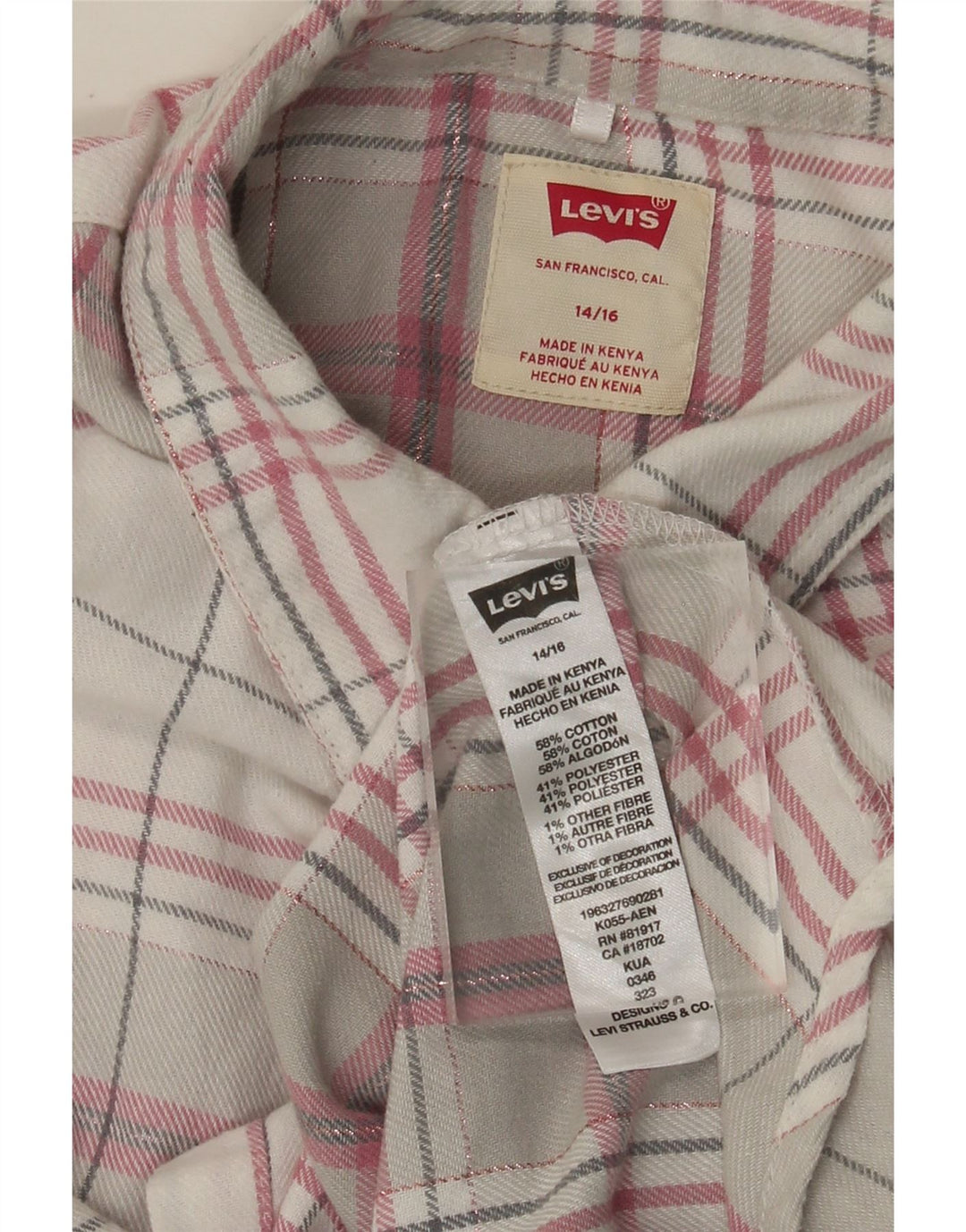 LEVI'S Girls Flannel Shirt 14-15 Years Grey Check Cotton