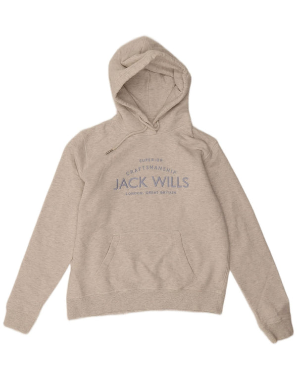 Jack Wills Womens Graphic Hoodie Jumper UK 12 Medium Grey Flecked Cotton