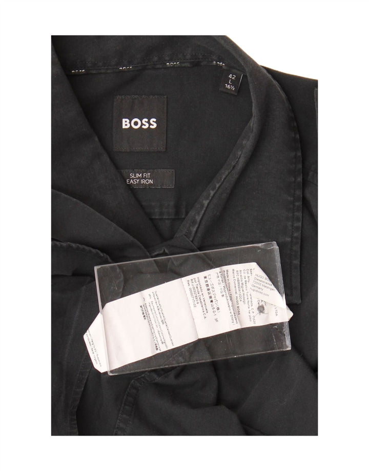 HUGO BOSS Mens Easy Care Slim Fit Shirt Size 16 1/2 42 Large Black Cotton