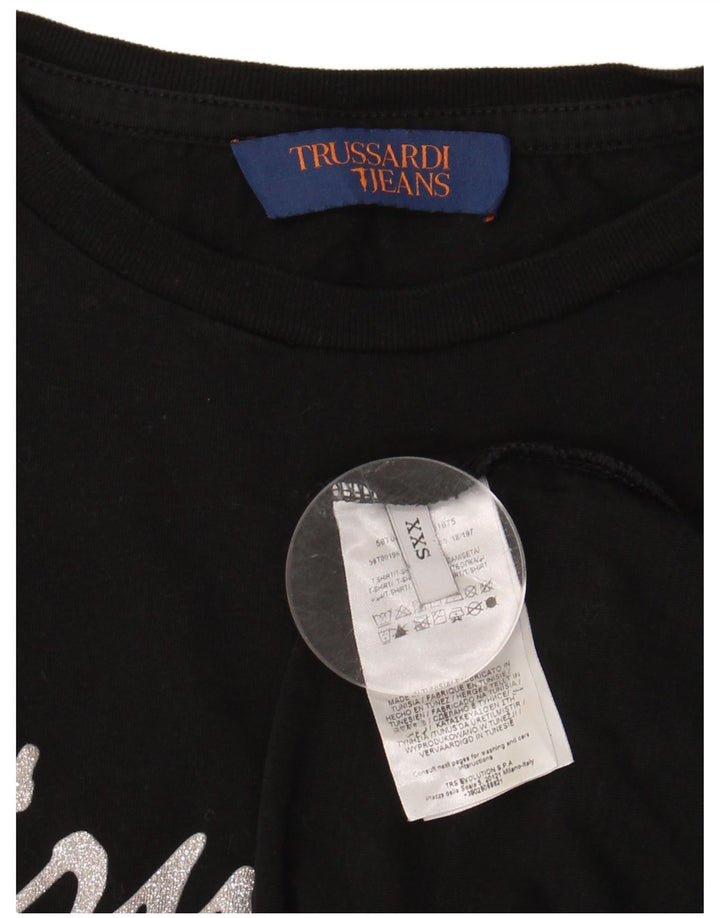 TRUSSARDI JEANS Womens Oversized Graphic T-Shirt Top UK 2 2XS Black