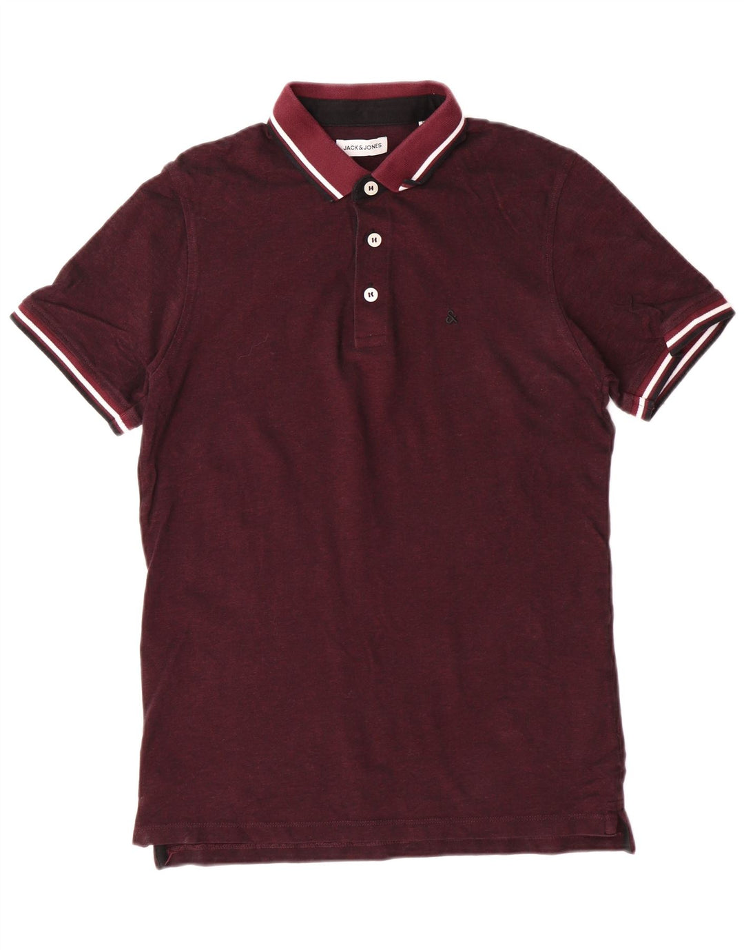 Jack & Jones Mens Short Sleeve Polo Shirt Medium Burgundy Cotton Classic