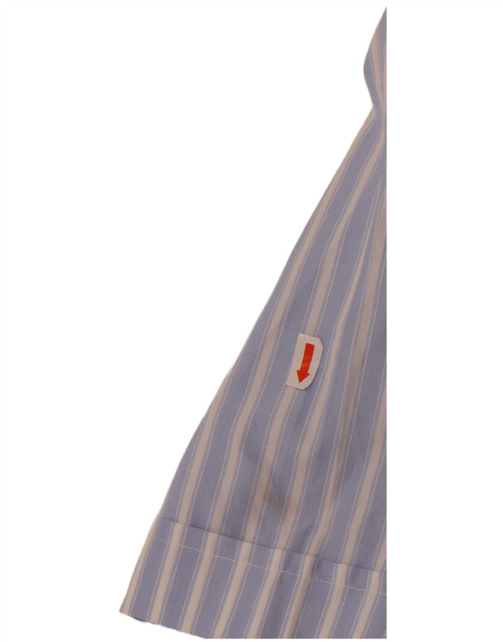 Carrel Mens Short Sleeve Shirt Size 40 15 1/2 Medium Blue Striped Cotton