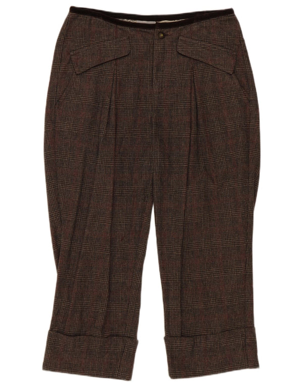Stefanel Womens Capri Trousers IT 38 XS W28 L20 Brown Check Cotton