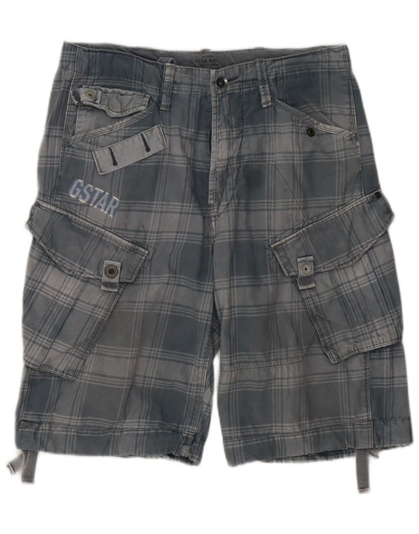 G-Star Mens Cargo Shorts W32 Medium Grey Plaid Cotton