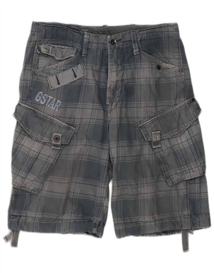 G-Star Mens Cargo Shorts W32 Medium Grey Plaid Cotton