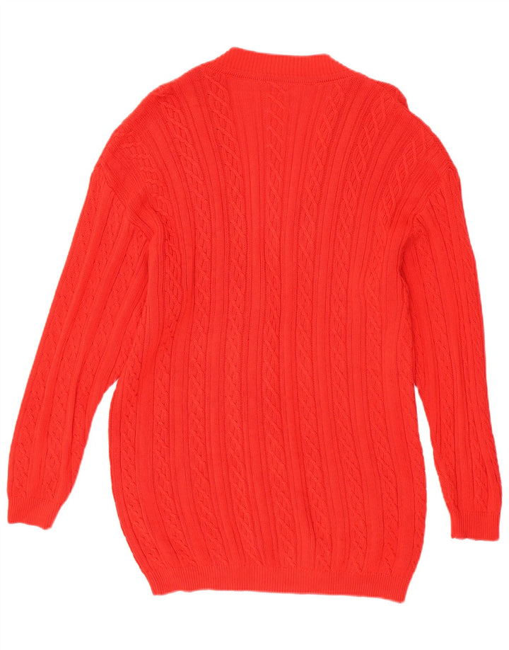VINTAGE Womens Oversized Longline Cardigan Sweater UK 10 Small Red Cotton