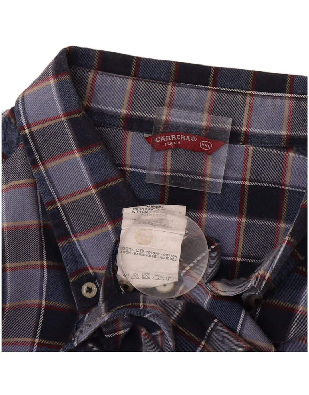 Carrera Mens Flannel Shirt 2XL Blue Check Cotton