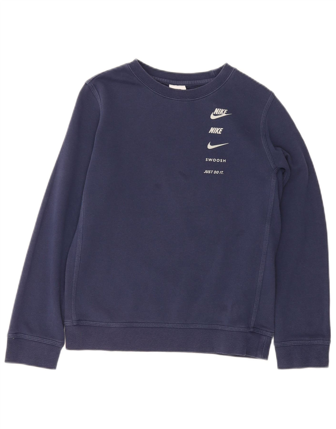 NIKE Boys Swoosh Graphic Sweatshirt Jumper 10-11 Years Medium Navy Blue