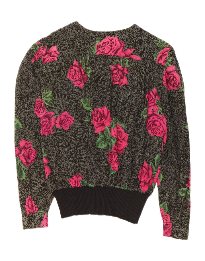 FERRETTI Womens Long Sleeve Blouse Top IT 48 XL Black Floral Silk