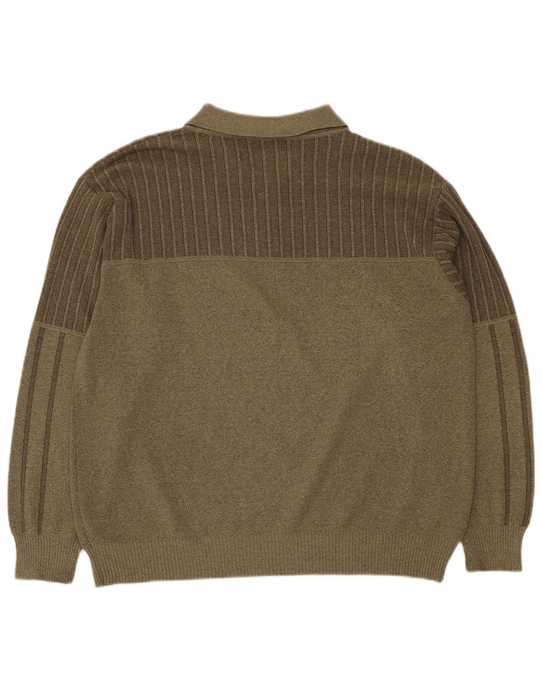 BREIDHOF Mens Polo Neck Jumper Sweater Large Khaki Striped Polyacrylic