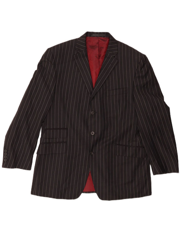 Marks & Spencer Mens 3 Button Blazer Jacket UK 42 Large Black Pinstripe
