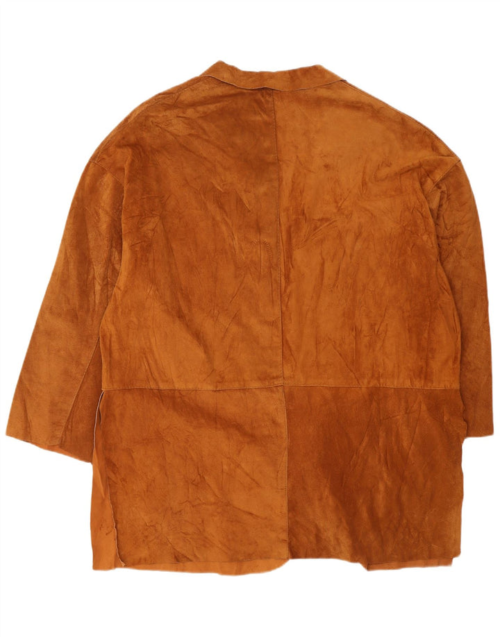 VINTAGE Womens Oversized Suede Overcoat UK 14 Medium Brown Leather