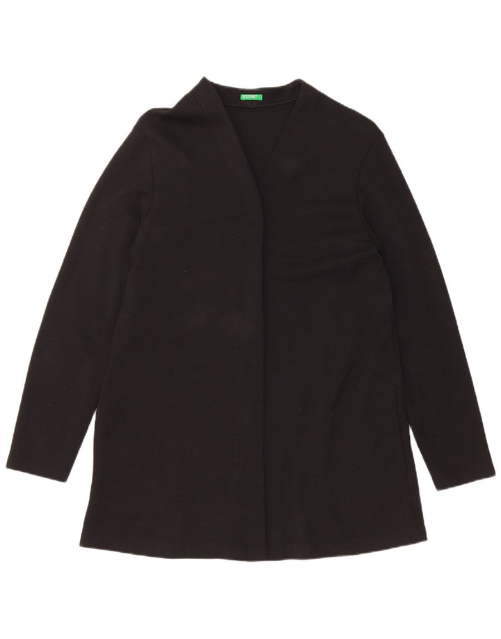 Benetton Womens Longline Open Cardigan Sweater UK 14 Medium Black Wool